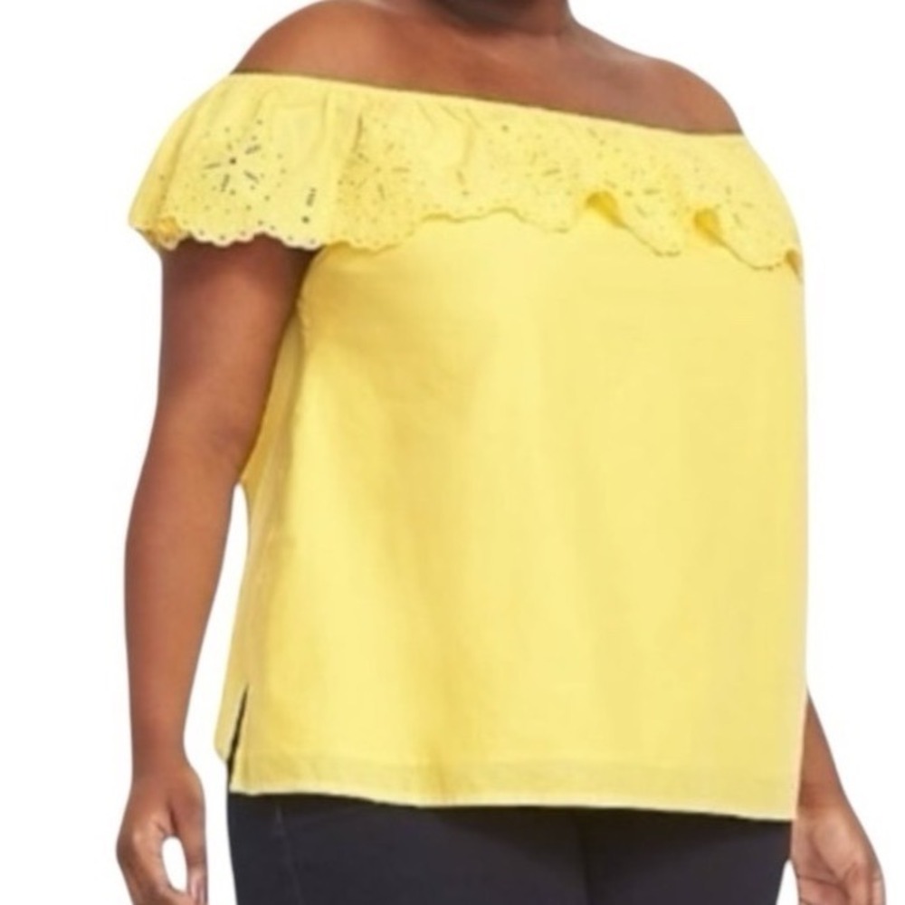 NWT Lane Bryant Off the Shoulder Eyelet Blouse Top Yellow Size 18-20 Feminine